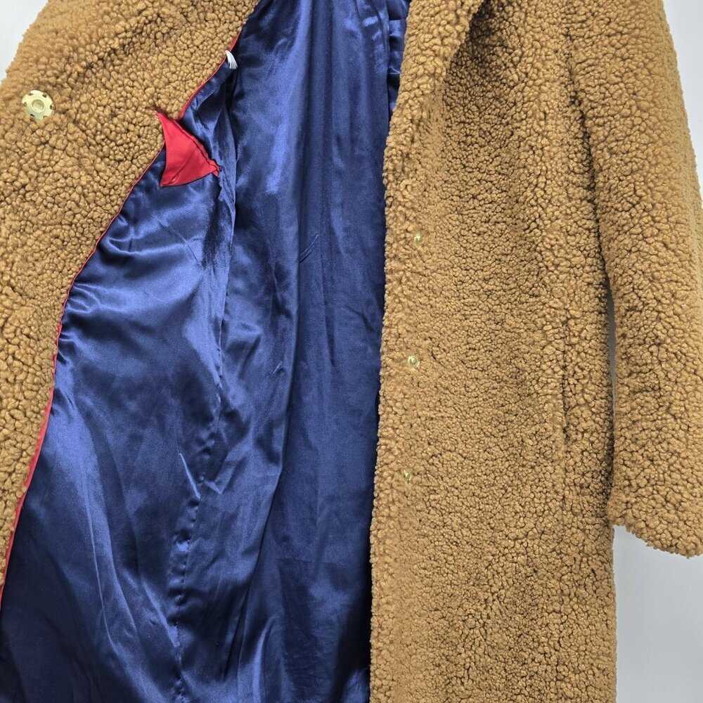 J Crew Teddy Sherpa Topcoat Size XS Lined Pockets Snap Buttons Plush Brown - Picture 6 of 13